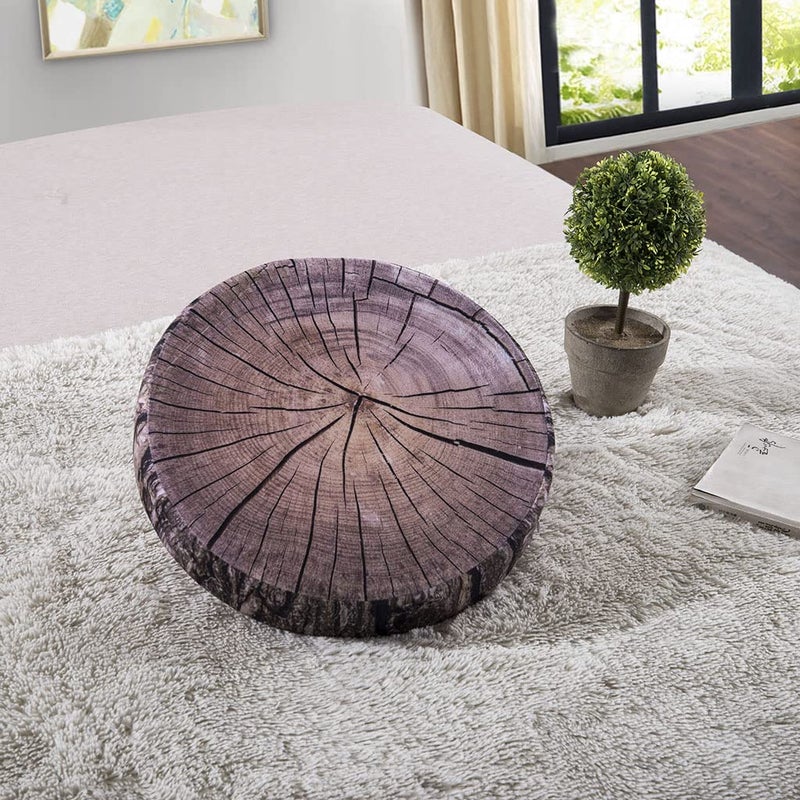 HYSEAS Decorative Round Throw Pillow, 3D Digital Print Comfortable Kids Funny Cute Wood Log Pillow Circle Seating Floor Cushion for Home, Couch, Sofa, Bedroom, Living Room Decor, Dark Grey Stump - Image 5